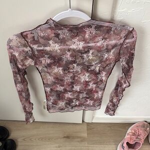 Free People Floral Mesh Blouse in Pink and Brown